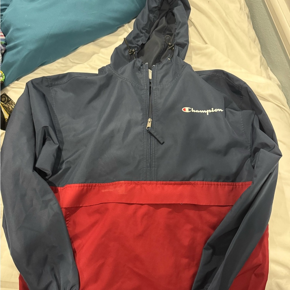 Champion Navy and Red Hooded Windbreaker Pullover